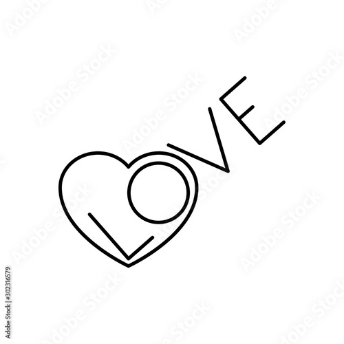 Icono lineal corazón con palabra LOVE en color negro