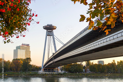 Photography SNP bridge over Danube river, Bratislava,Slovakia