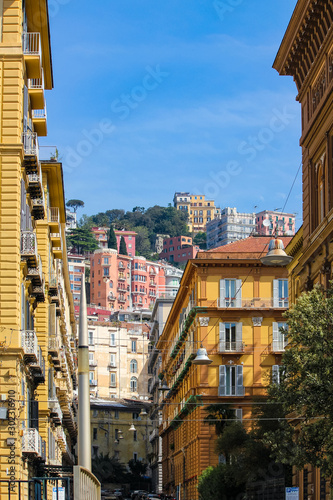 Naples street towards the hill during a clear day, Naples, Campania, Italy
