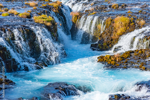 Fototapeta Naklejka Na Ścianę i Meble -  Blue Bruarfoss waterfalls in Iceland. Great tourist attraction