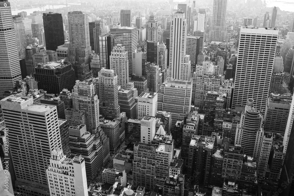 classic elevated view of manhattan in black and white classic elevated view of manhattan in black and white