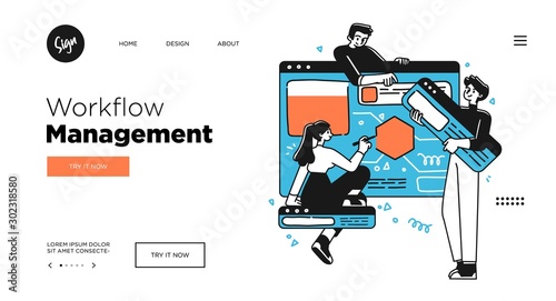 Workflow management business concept. Web page template. Outline vector Style