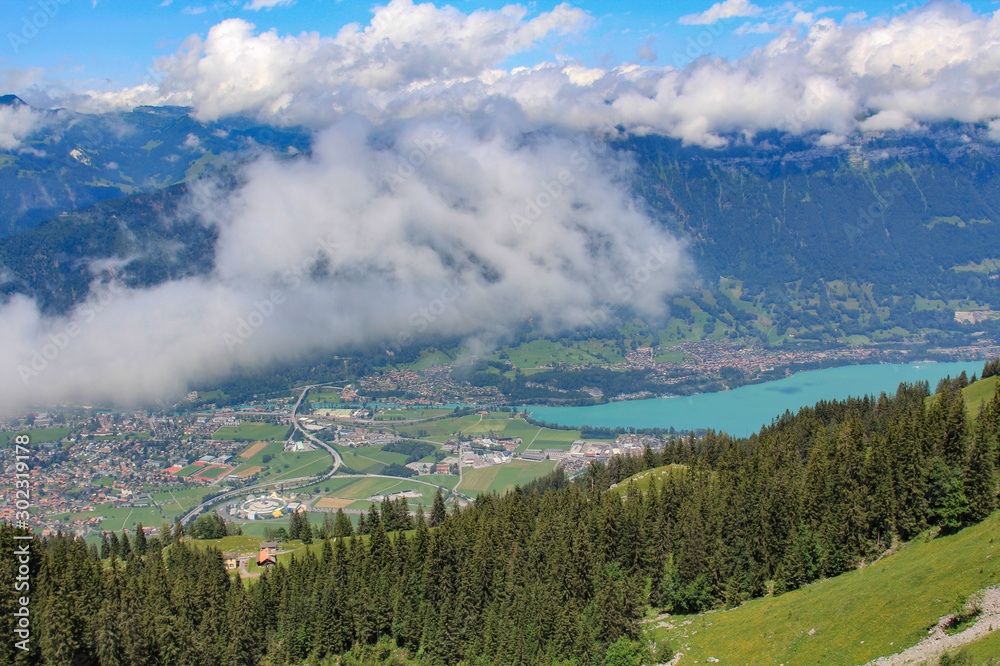 Fototapeta premium Colorful mountain landscape of the Swiss Alps on a summer day 