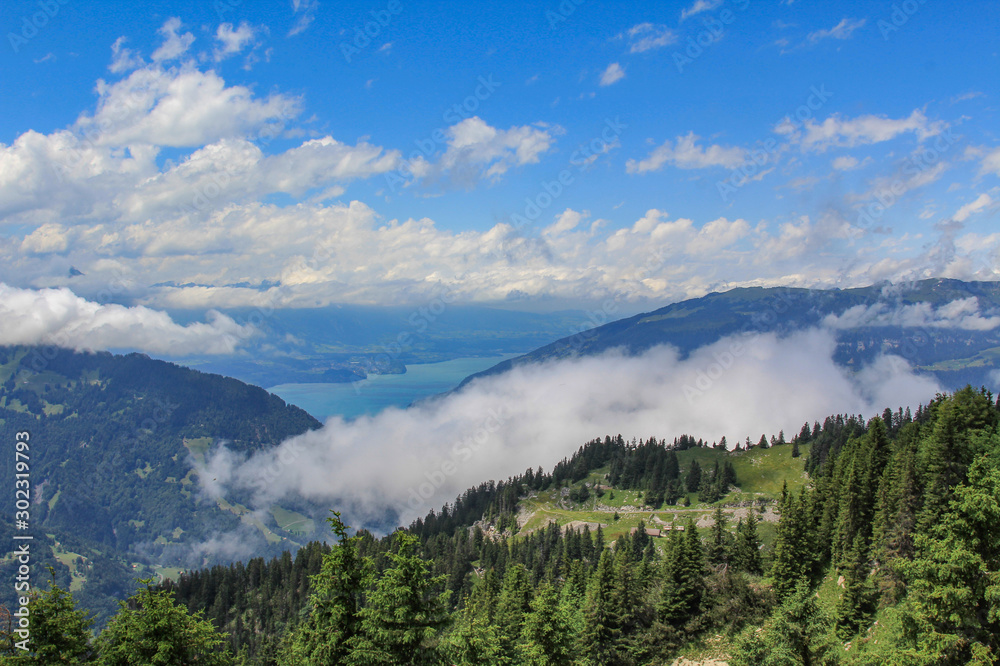 Colorful mountain landscape of the Swiss Alps on a summer day 