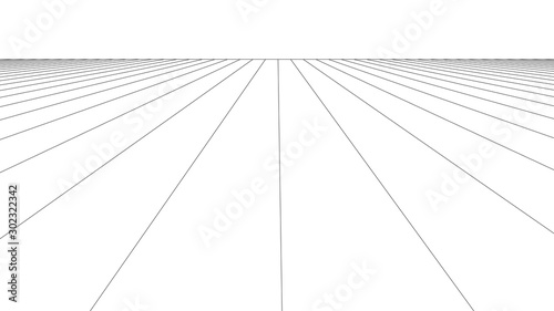 Vector perspective grid. Grid of longitudinal lines. Detailed lines on white background.