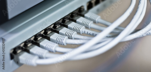 Closeup of an ethernet based network switch photo