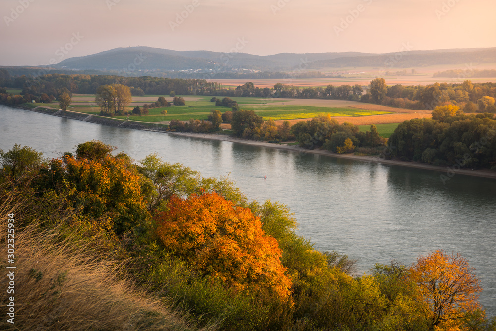 Beautiful Autumn Landscape with Danube River as Seen from Devin Castle