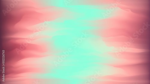 Abstract bright wavy background in dark red and mint colors. Concept of aurora borealis, sky and sunset lights for web design, banner