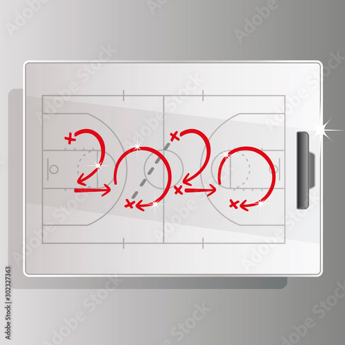 2020 Basketball strategy white court board background