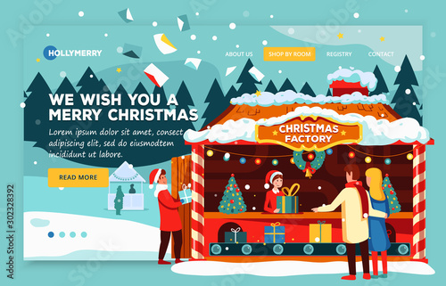Web banner Christmas holiday concept, festive fair in the city. 