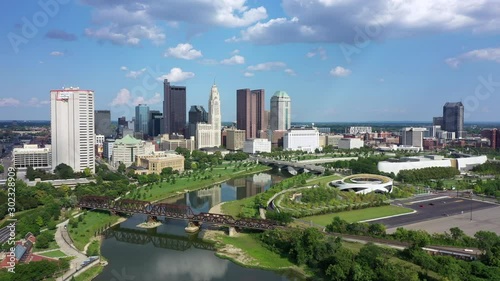 Columbus Ohio with Scioto river Aerial view of Downtown