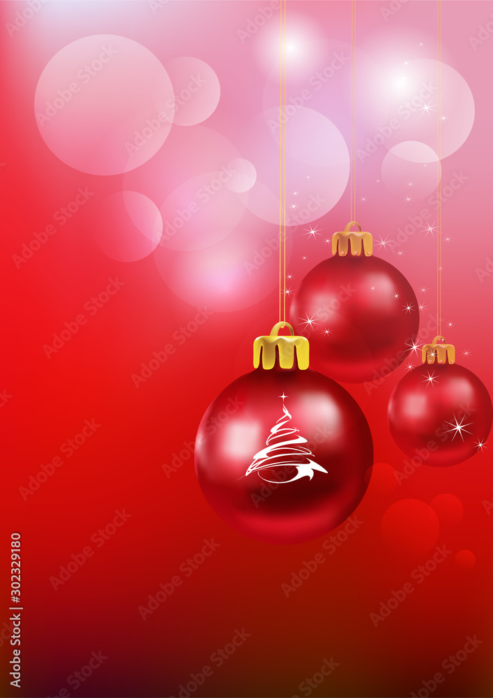 Christmas card. Red toys for Christmas tree on an abstract background Christmas card. Red toys for Christmas tree on an abstract background