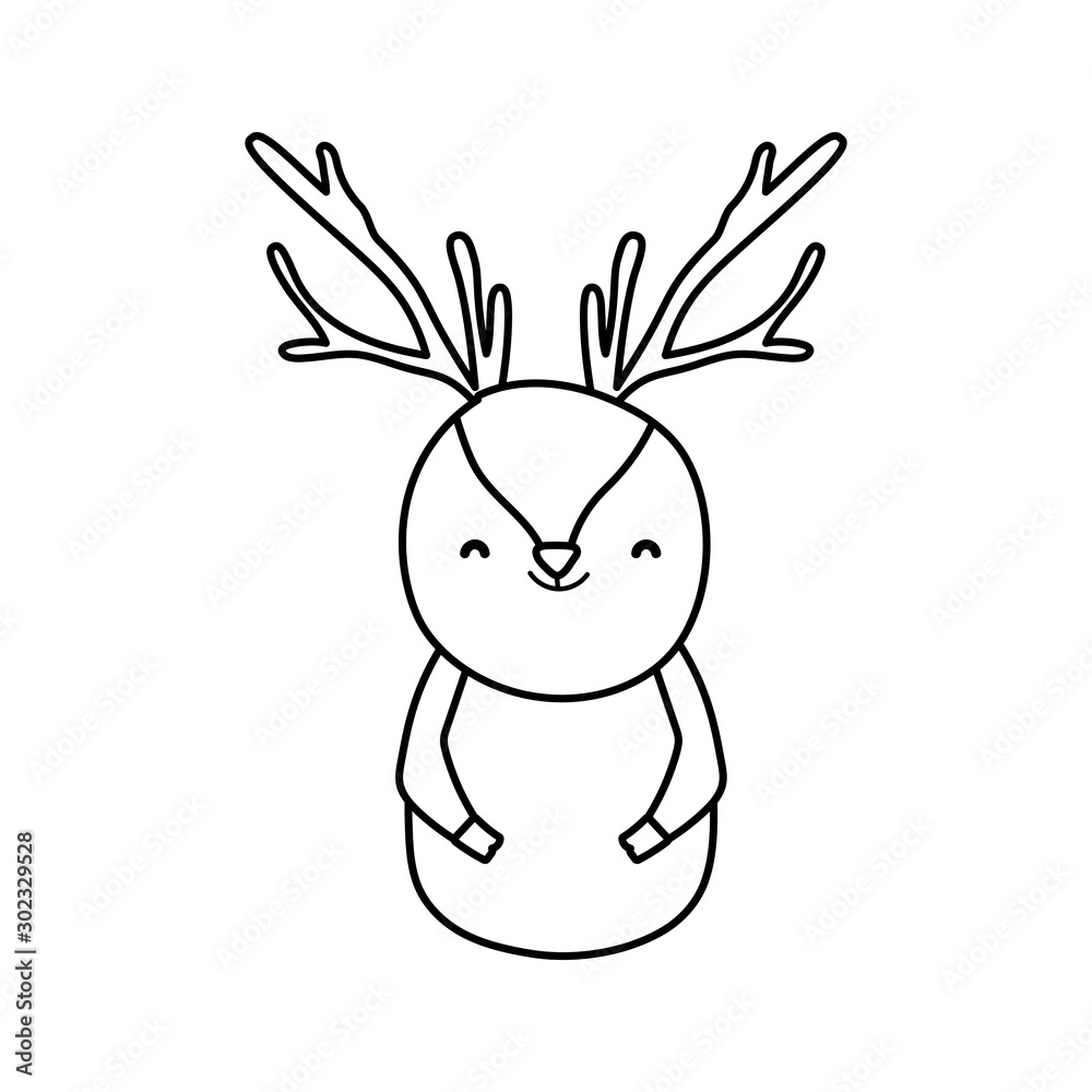 Fototapeta premium cute reindeer cartoon character animal thick line