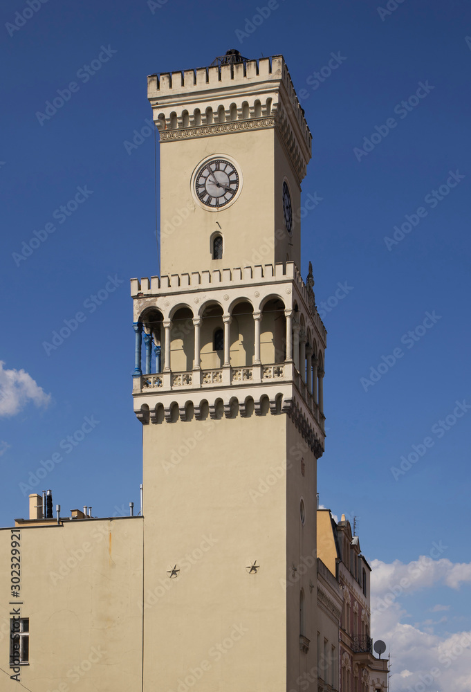Clock tower of town hall in Zagan. Poland