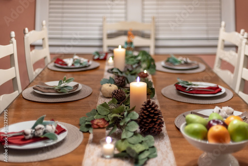 Soft focus holiday table setting