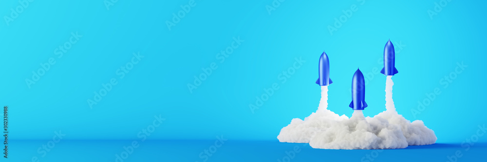 Rockets being launched, success and growth concepts, original 3d rendering Rockets being launched, success and growth concepts, original 3d rendering