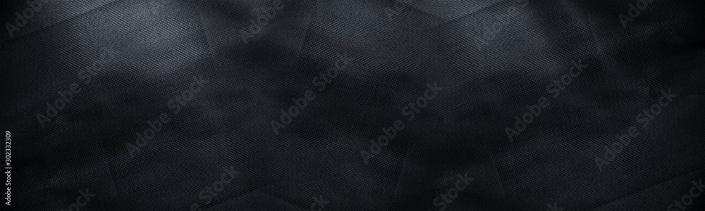 Black wide panorama canvas pattern background. Surface with spotlight, dark tone. - obrazy, fototapety, plakaty 