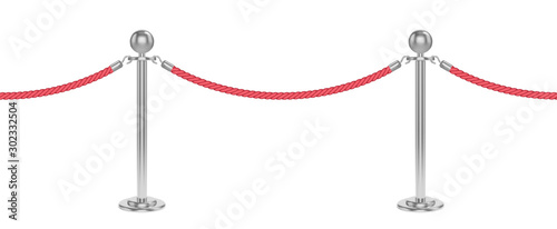 Realistic velvet rope barrier with silver poles. Seamless vector illustration.