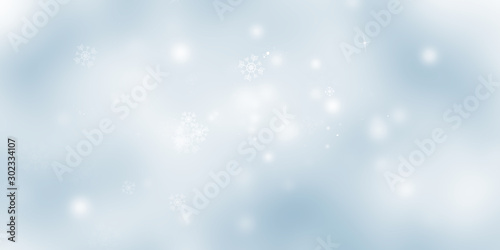 white and gray Christmas light with snowflake bokeh background, Winter backdrop wallpaper. © ooddysmile