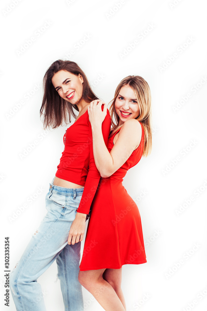 best friends teenage girls together having fun, posing emotional on white background, besties happy smiling, lifestyle people concept close up. making selfie best friends teenage girls together having fun, posing emotional on white background, besties happy smiling, lifestyle people concept close up. making selfie