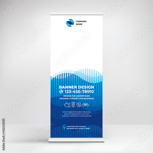 Trendy design of advertising banner roll-up, in a modern graphic style
