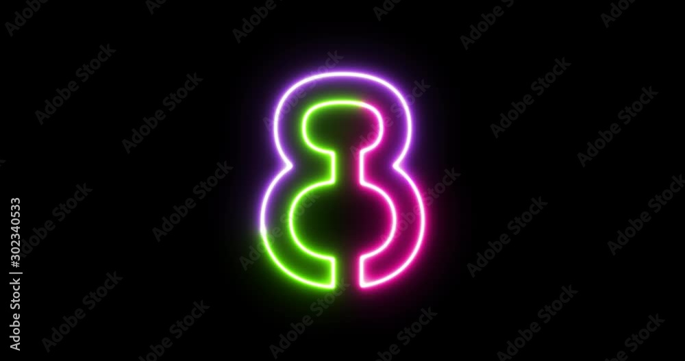 Outline neon glowing number 8 in thee popular neon colors Outline neon glowing number 8 in thee popular neon colors