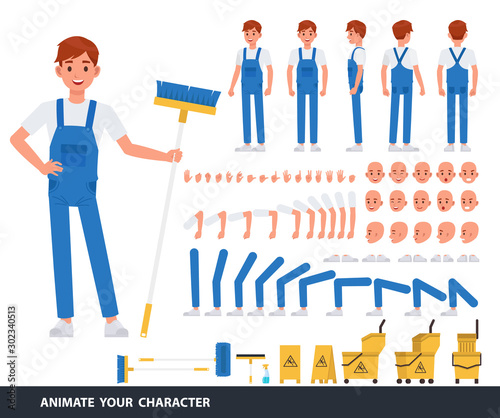 Cleaning man staff character vector design. Create your own pose.