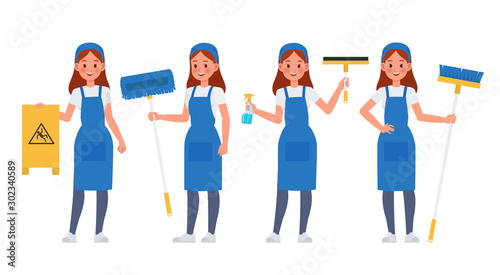 Cleaning staff character vector design no8