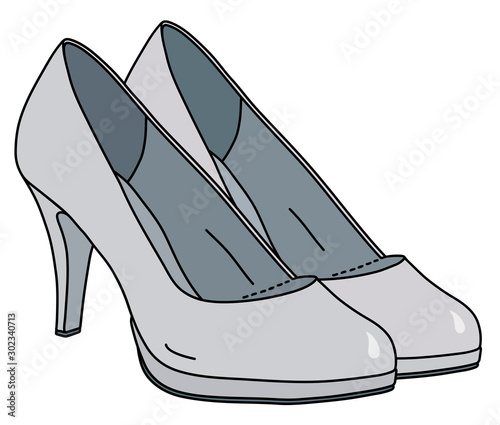 The vectorized hand drawing of white womans shoes on high heels