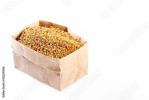 Medicago sativa - Organic Alfalfa Seeds in paper bag photo