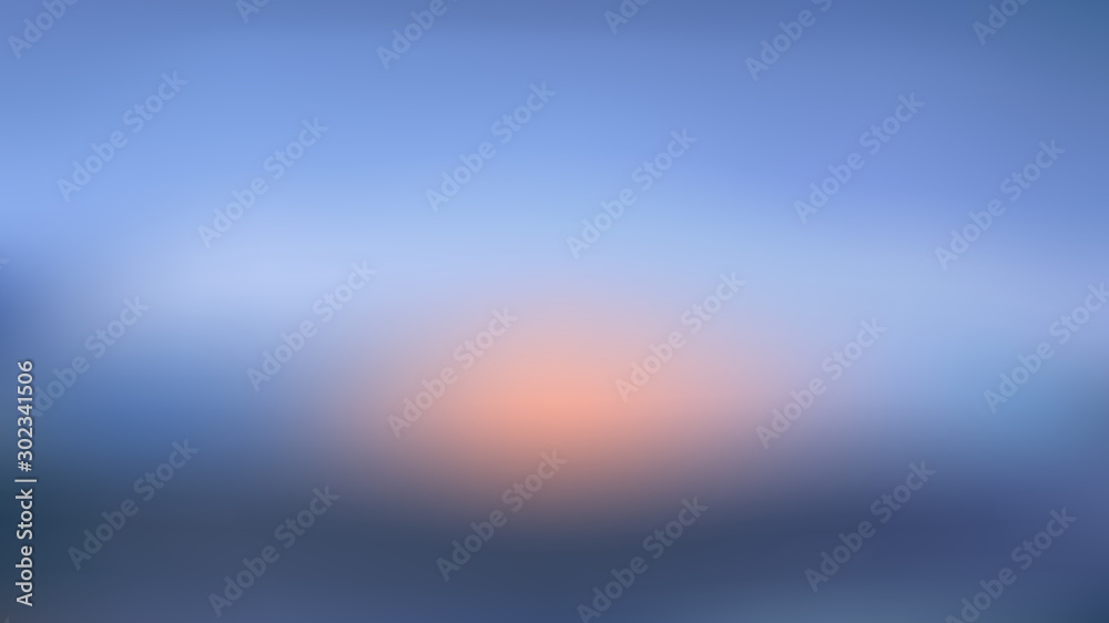 Dreamy Sunrise Blurred Vector Background. Dawn over Water. Early Morning Blue Sky and Pink Sun. Out-of-focus Effect. Blue to Coral Pink Ombre Gradient Mesh. Blurry Backdrop with Copy Space for Text.