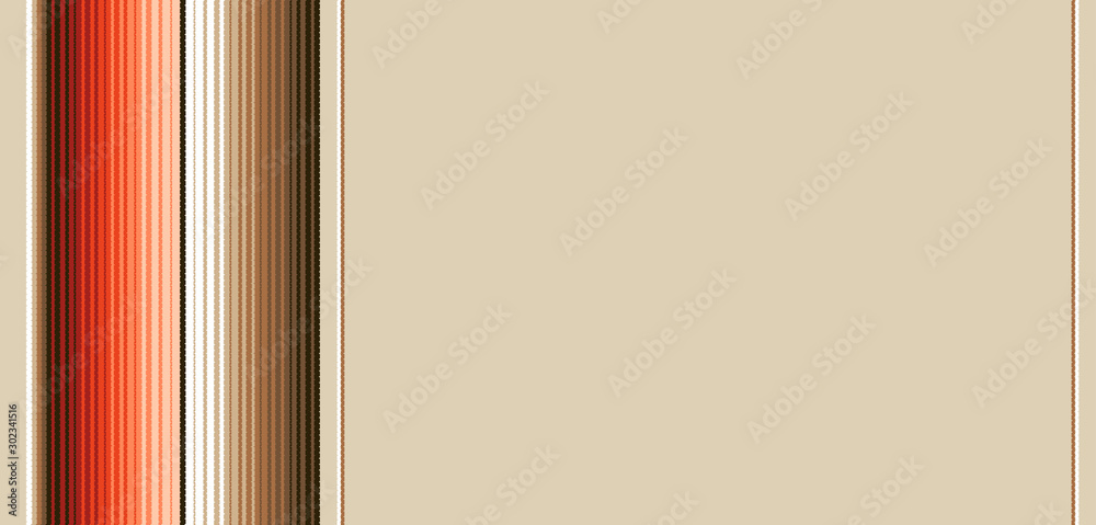Burnt Orange, Brown and Navajo White Southwestern Blanket Stripes Vector Background Border with Copy Space for Text. Mexican Serape Ombre Textile Design. Seamless Pattern Tile Swatch Included. 