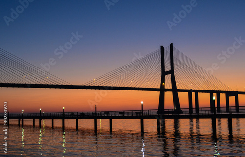 Vasco da Gama Bridge Silhouette at Dawn © Andre B. Baptista