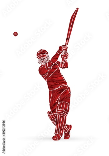 Cricket batsman sport player action cartoon graphic vector