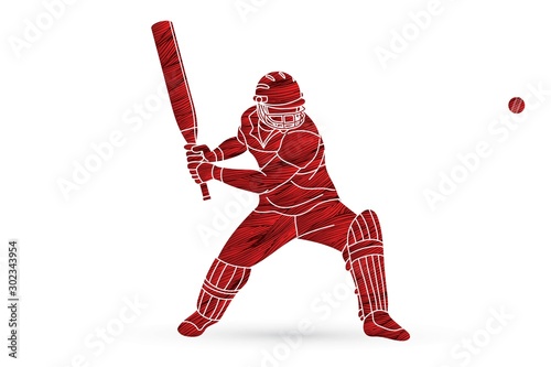 Cricket batsman sport player action cartoon graphic vector