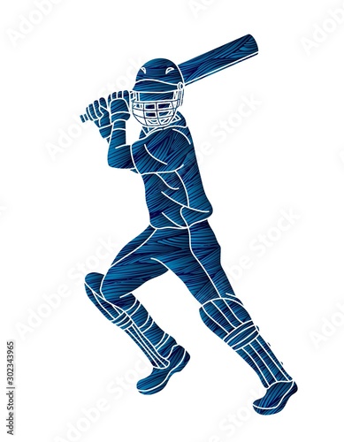 Cricket batsman sport player action cartoon graphic vector