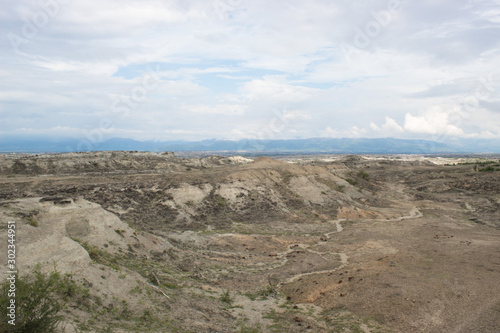 Los Hoyos Canyon and trekking routes with clouds and blue sky