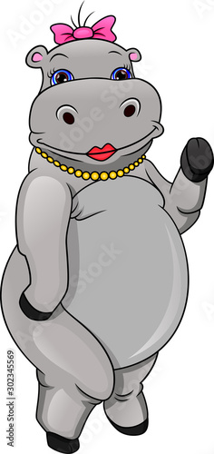 cute hippo cartoon waving