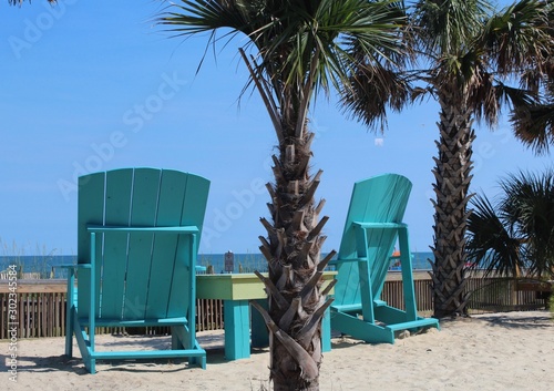 Beach chairs on beach 