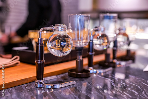 Coffee syphon brewing equipment in the shop