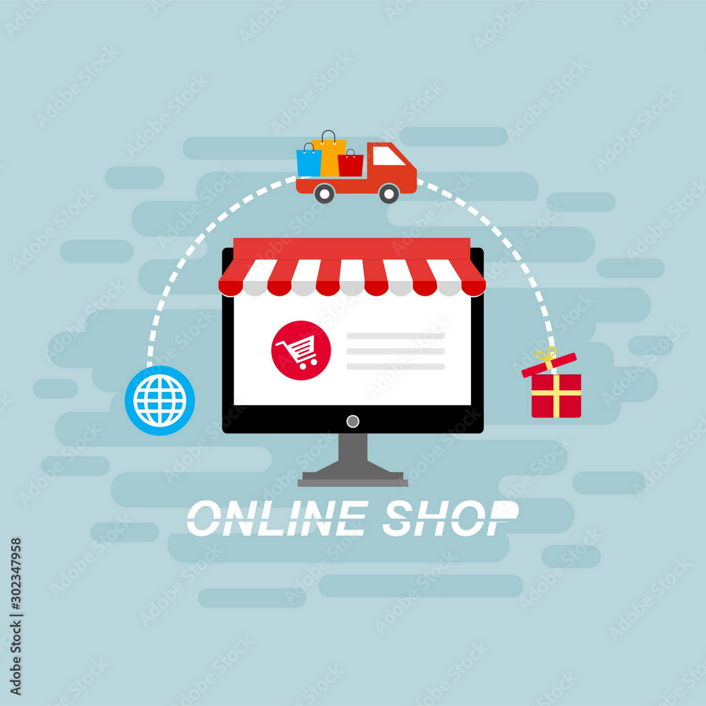 Online shopping app: gifts, shopping items, credit cards and discount. easy to use and highly customizable. Modern vector illustration Online shopping app: gifts, shopping items, credit cards and discount. easy to use and highly customizable. Modern vector illustration