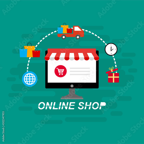 Online shopping app  gifts  shopping items  credit cards and discount. easy to use and highly customizable. Modern vector illustration