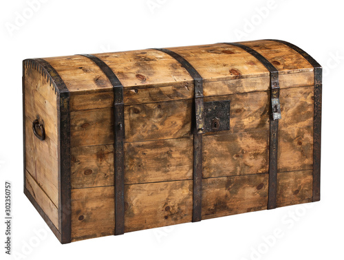 Old wooden chest with clipping path.