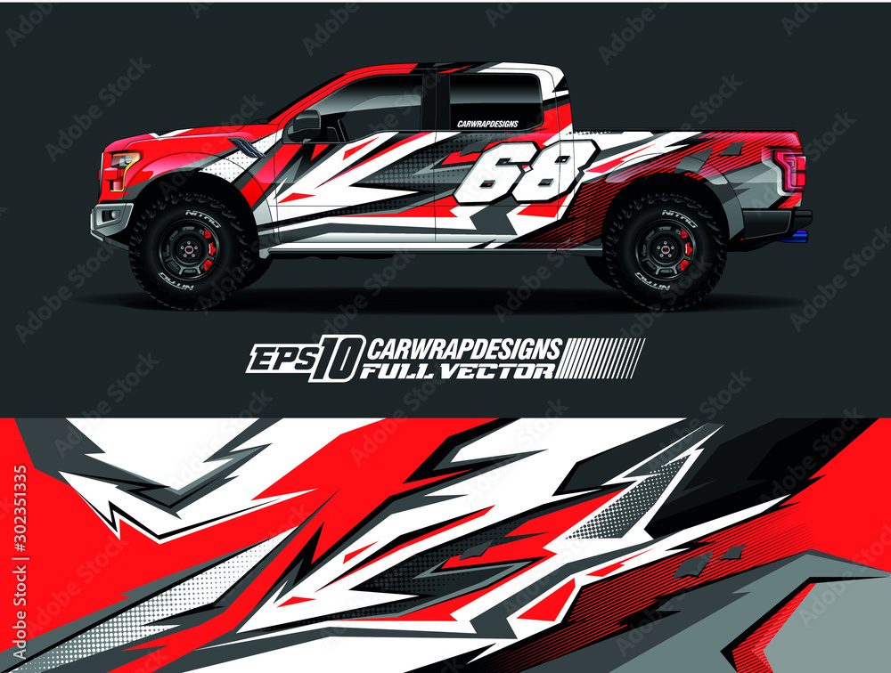 Pick up truck wrap decal designs. Abstract racing and sport background
