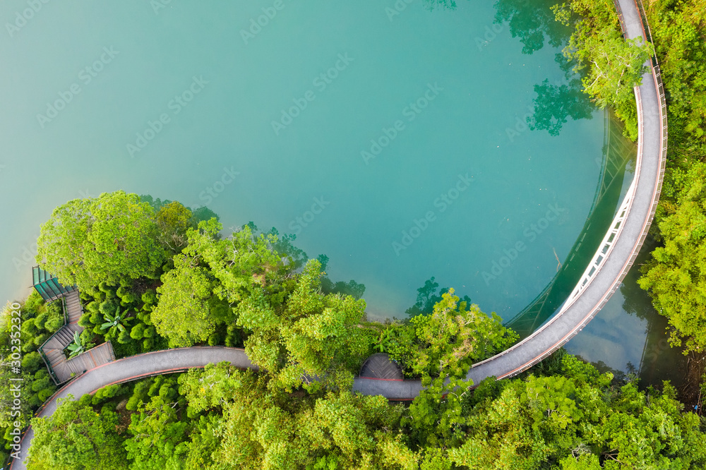 landscape of path over water in aerial view - obrazy, fototapety, plakaty 