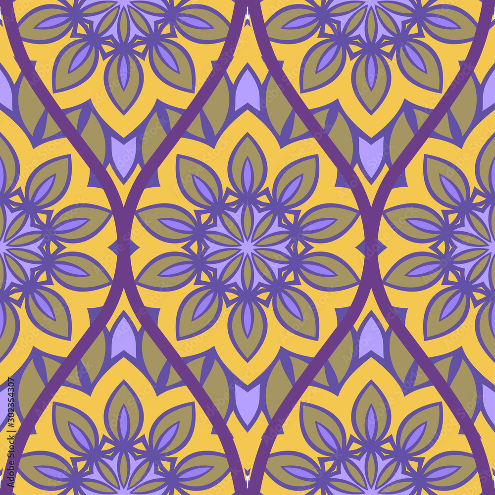 Floral Geometric Pattern With Hand-Drawing Seamless. Vector illustration. Brown pink purple color Floral Geometric Pattern With Hand-Drawing Seamless. Vector illustration. Brown pink purple color