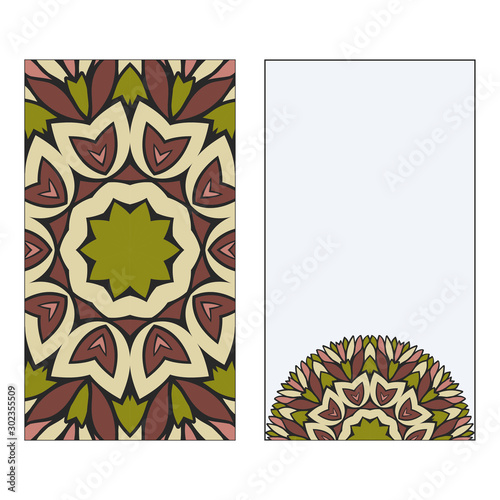 Card Template With Floral Mandala Pattern. Business Card For Fitness Center, Sport Emblem, Meditation Class. Vector Illustration.