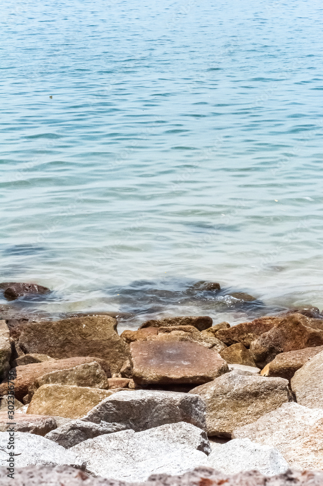 Rocky beach and water.