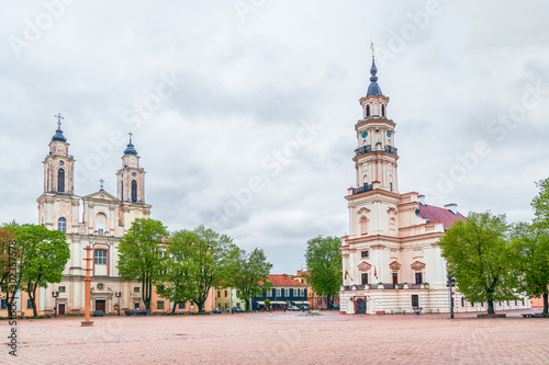 The Town Hall and Church of St Francis Xavier on the Town Hall Square.Lithuania