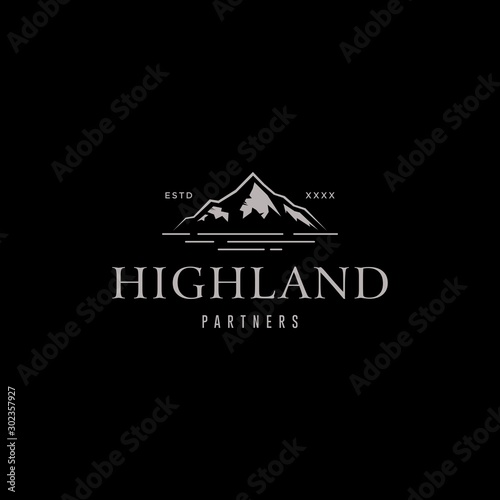 Highland mountain logo design vector illustration